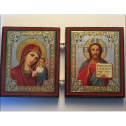 Icône diptyque orthodoxe russe Vierge Kazan et Jésus Christ