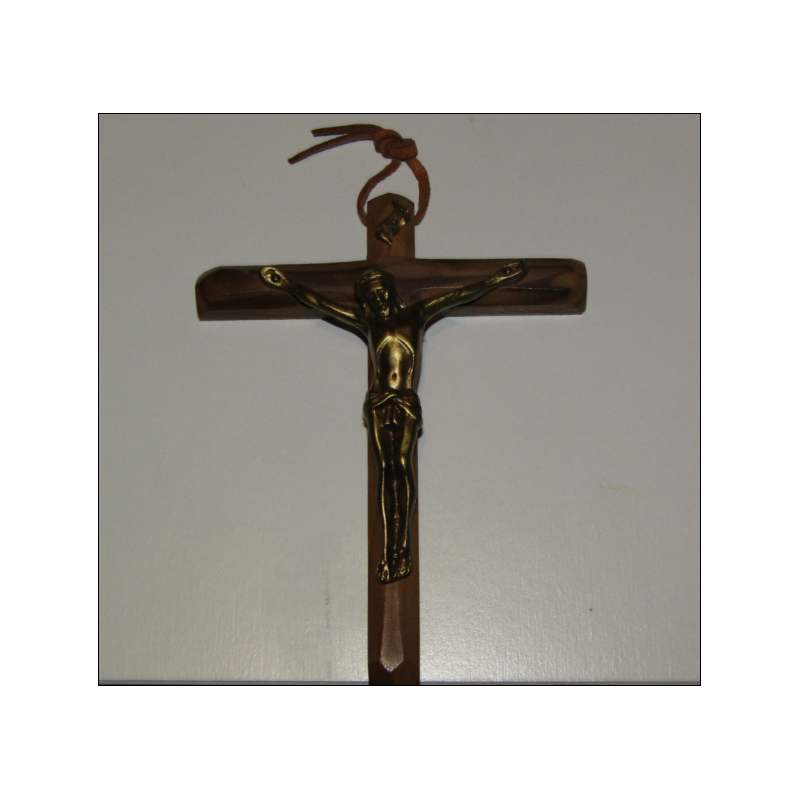 Bronze and olive wood wall crucifix