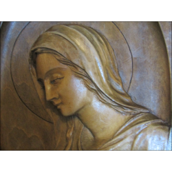 Présentoir bois sculpté Vierge Marie