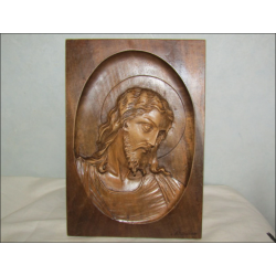 Confezione di espositori in legno intagliato Cristo e Vergine Maria