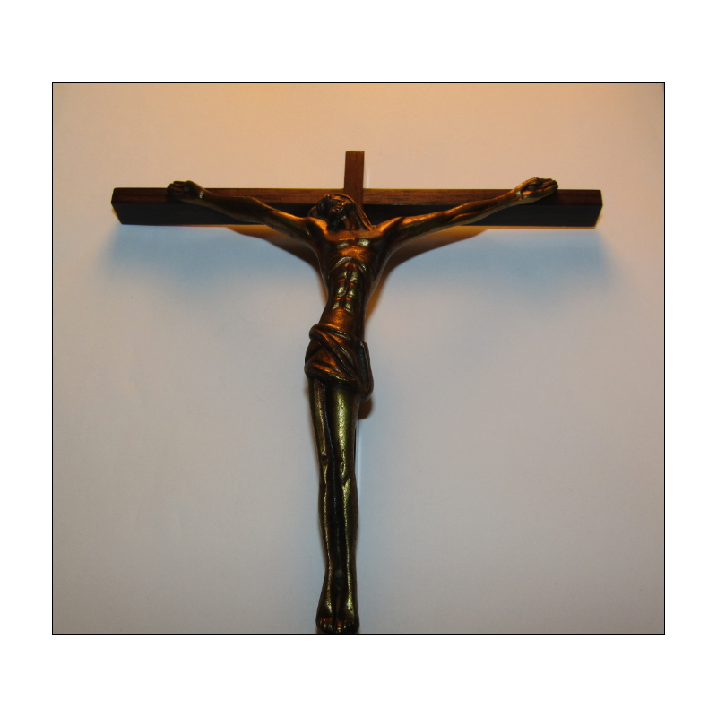 Wood/bronze wall crucifix