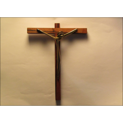 Wall crucifix in olive wood and bronze
