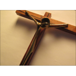 Wall crucifix in olive wood and bronze