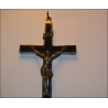 Crucifixo de parede antigo ou pingente em prata metal e ébano do início do século 20
