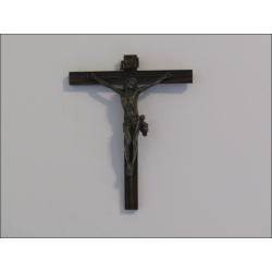 Antique wooden and bronze wall crucifix 20 cm
