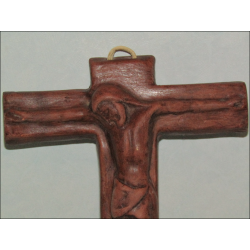 Crucifixo de gesso castanho 13 cm assinado SCP