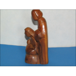 Statua Sacra Famiglia in legno d'ulivo 15 cm