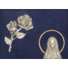 Representation of the Apparition of Lourdes in chased pewter on blue velvet