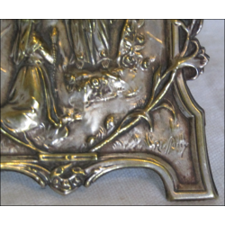 Small display representing the Apparition of Lourdes in silver metal signed Ruffony