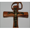 Crucifix pendant Christ the King in olive wood and bronze 7 cm