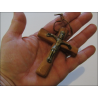 Crucifix pendant Christ the King in olive wood and bronze 7 cm