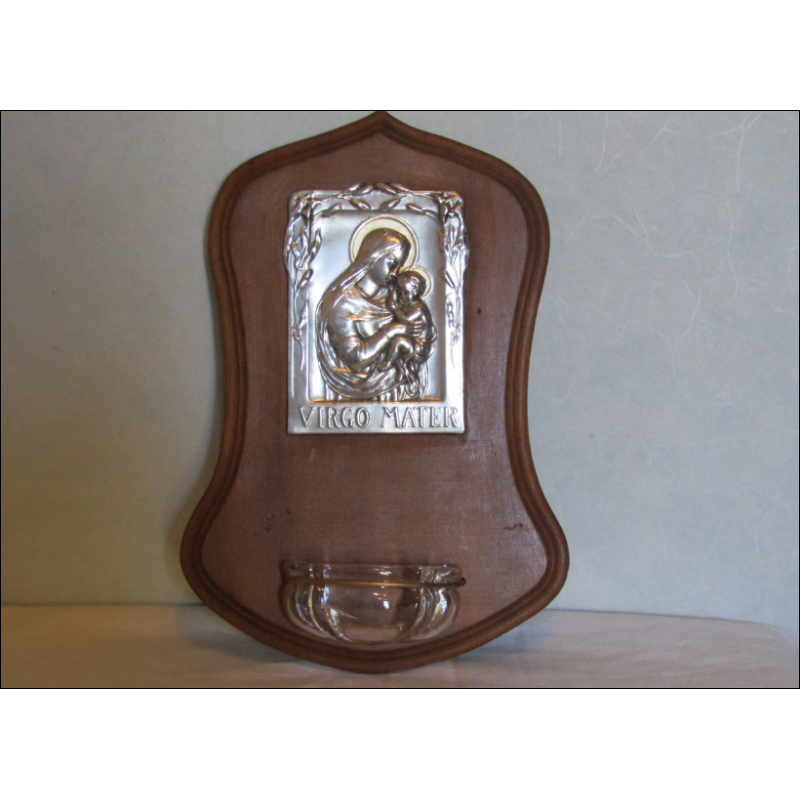 Wall-mounted wooden, metal and glass font Virgo Mater