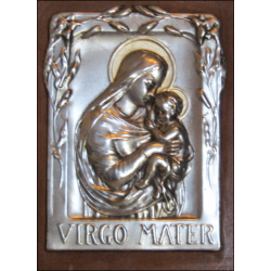 Fuente de pared de madera, metal y vidrio Virgo Mater