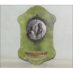Acquasantiera in marmo verde stile onice Napoleone III firmata L de Helly