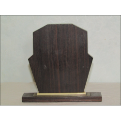 Wooden display stand with silver-plated medallion of the Praying Virgin