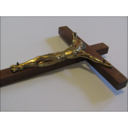 Crucifixo bonito da parede de madeira e bronze 16 cm