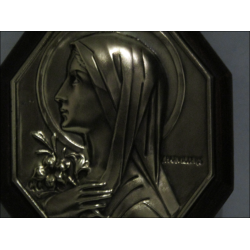 Small wooden and bronze frame of the Virgin with the Lily signed Parvillers