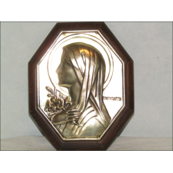 Small wooden and bronze frame of the Virgin with the Lily signed Parvillers