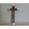 Crucifix in olive wood from Jerusalem with mother-of-pearl on ends and cross path on the back