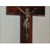 Lacquered wooden crucifix with Christ in bronze between the beginning and mid twentieth century signed Escudero