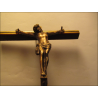 Medium size wall crucifix in wood, bronze and brass XIXth style 16.5 cm