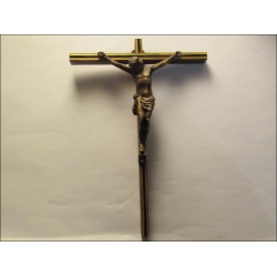 Medium size wall crucifix in wood, bronze and brass XIXth style 16.5 cm