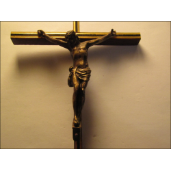 Crucifixo de parede de tamanho médio em madeira, bronze e latão estilo XIX 16,5 cm