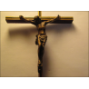 Crucifijo de pared mediano en madera, bronce y latón estilo XIX 16,5 cm